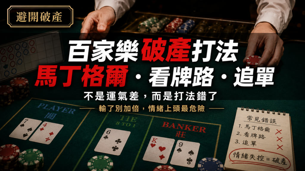 百家樂致富玩家應避免馬丁格爾、看牌路與追單等高風險破產打法