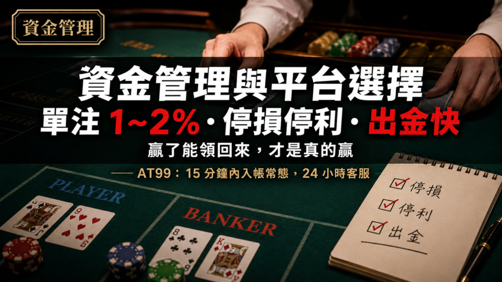 百家樂致富策略說明單注 1 到 2%、停損停利與平台出金速度的重要性